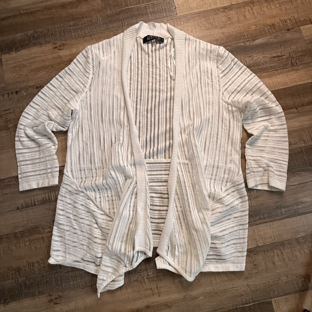 Kasper‎ L White See Through Cardigan Sweater Nautical Elevated
